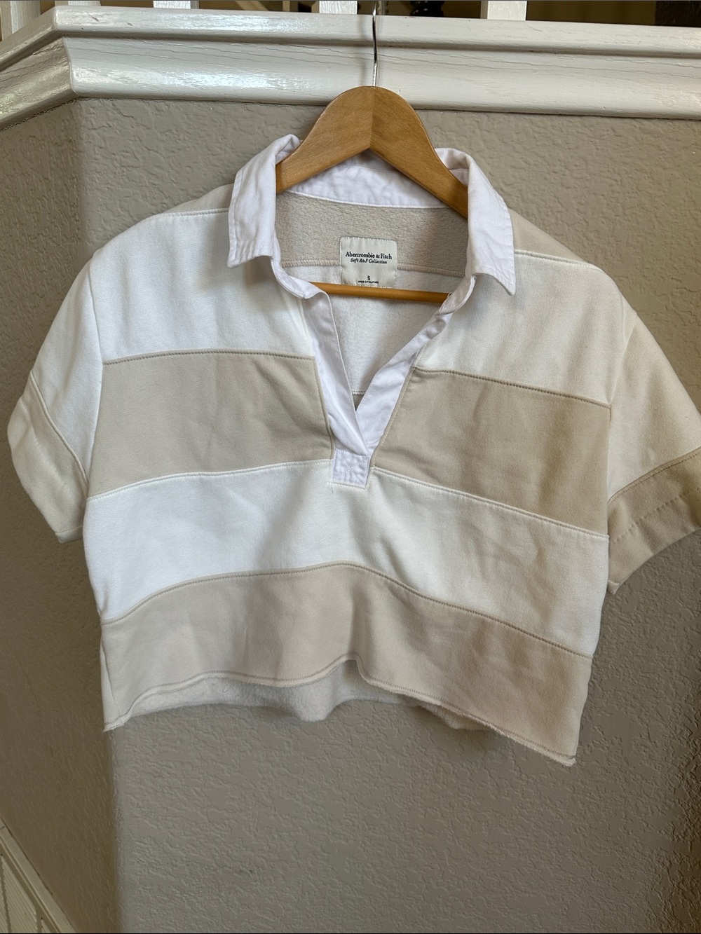 Abercrombie & Fitch Cropped‎ Striped Rugby Polo Short Sleeve Top Size Small